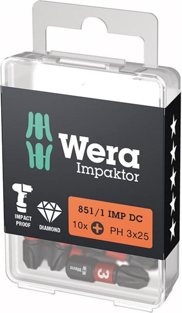 Bit Impaktor 1/4" DIN 3126 C6,3 PH3x25mm 10er Pack Wera | 4013288223777