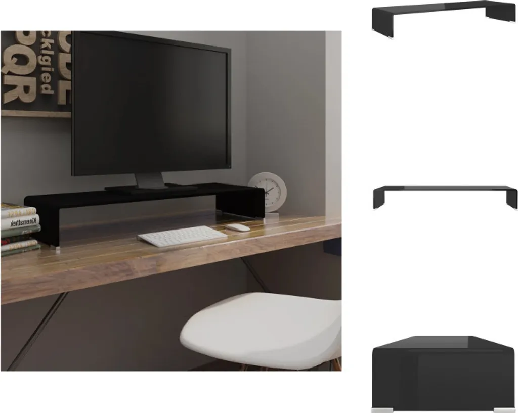 Rialzo Monitor Vetro Nero vidaXL 90x30x13 cm - Supporto TV Design