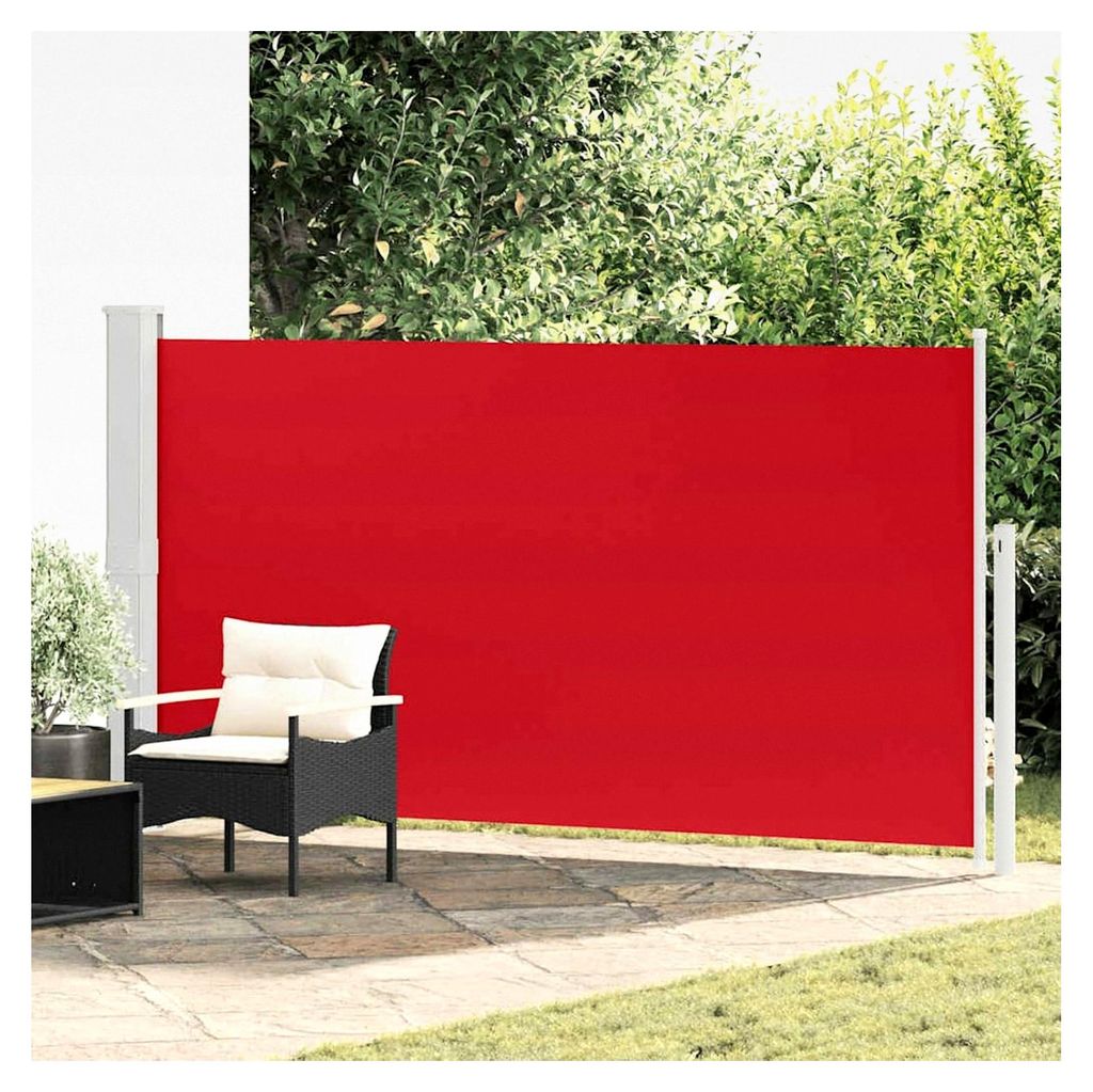 Terrassenmarkise Roter Stoff mit grauer Stahlabdeckung, 170 x 0-300 cm, UV- und wasserbeständig, für Balkon und Terrasse