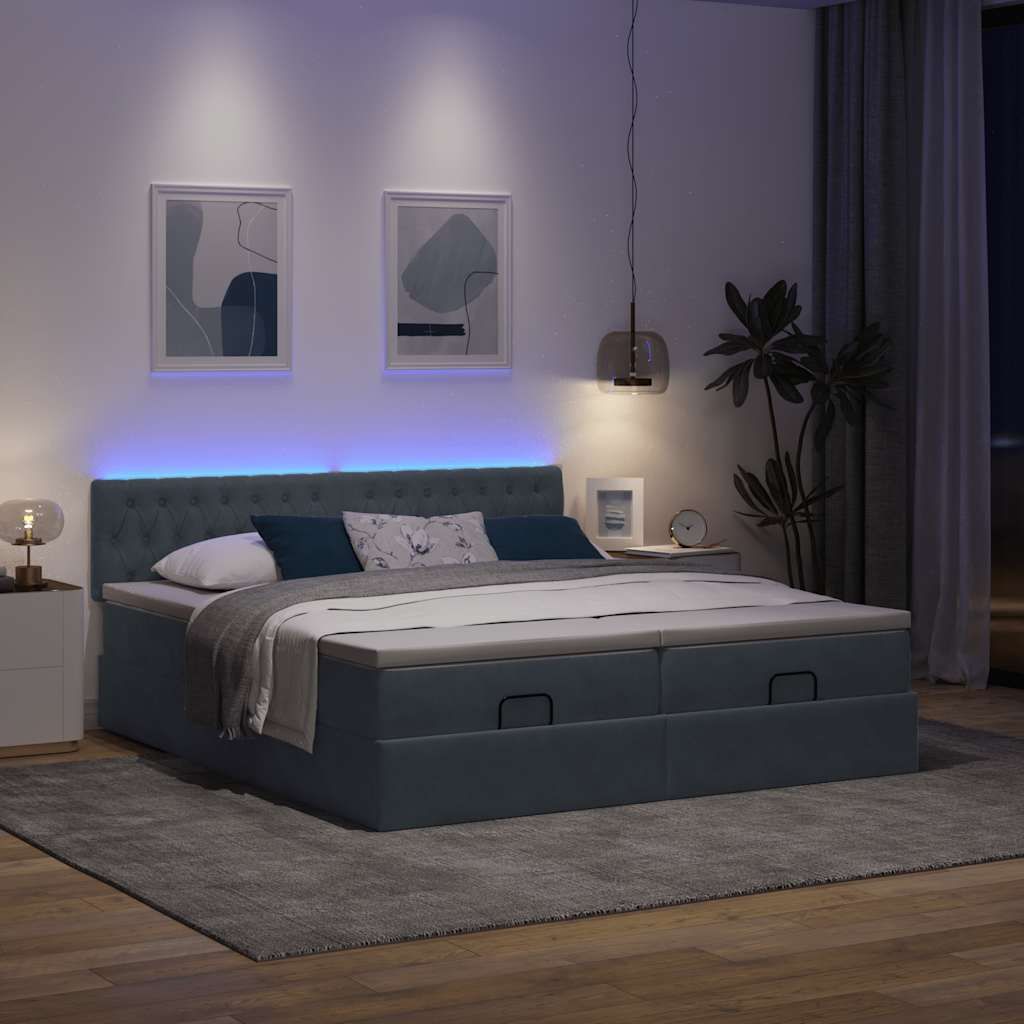 Maison Exclusive - Ottoman-Bett mit Matratzen & LEDs Dunkelgrau 160x200 cm Samt