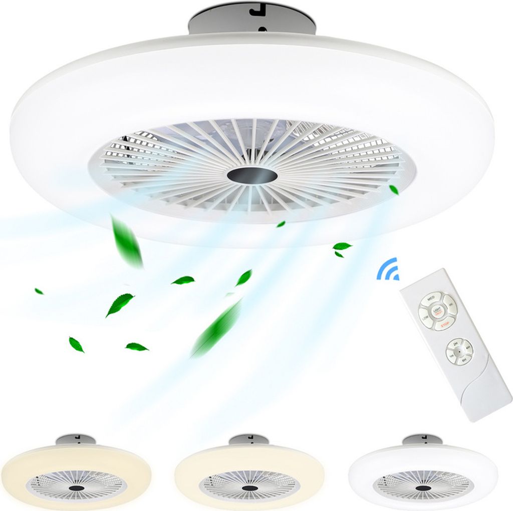 TolleTour Deckenventilator 80W 3 Geschwindigkeiten Leuchte/ Ventilator getrennt schaltbar für Wohnzimmer Esszimmer Schlafzimmer
