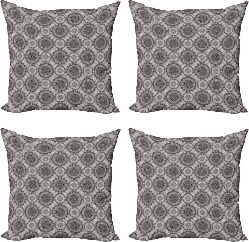 ABAKUHAUS Grau Kissenbezug Set (4 Stück), Zusammenfassung Damast-Blumen, Moderner Doppelseitiger Digitaldruck, 45 cm x 45 cm, Grau Schwarz Weiß
