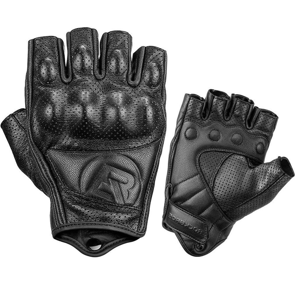 Guanti da moto Rockbros in pelle nera con protezione nocche Immagine del prodotto 