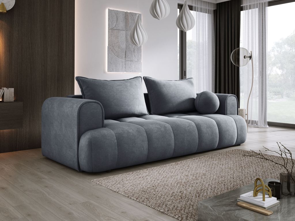 DomoHome Sofa COCO Schlafsofa Mit Bettfunktion, CLOUD Stoffbezug, 2-Sitzer, Freistehend, Größe: 250x105x90cm Farbe: Dunkelgrau