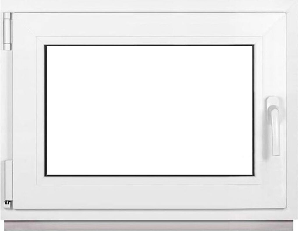 A white plastic window frame with a clear glass pane, shown from the front.