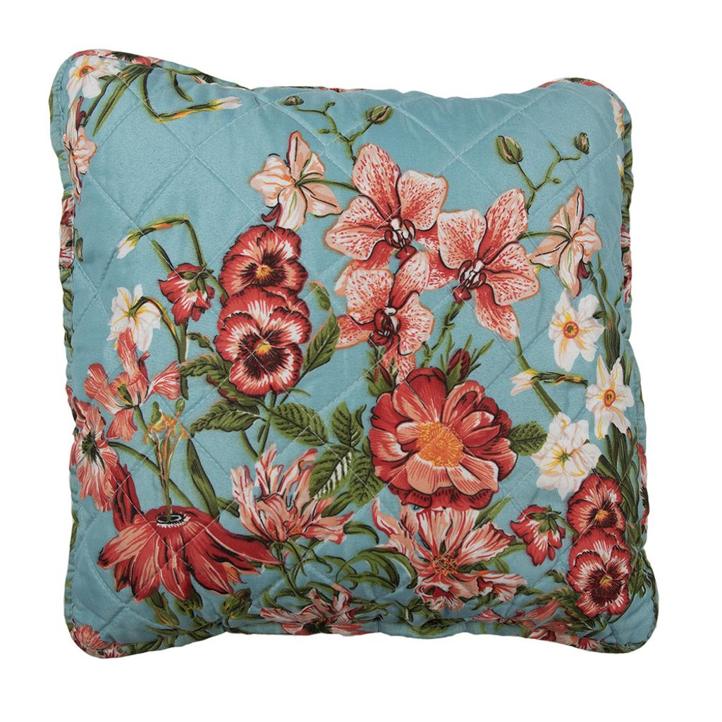 Clayre & Eef Kissenbezug 40x40 cm Blau Rosa Baumwolle Blumen