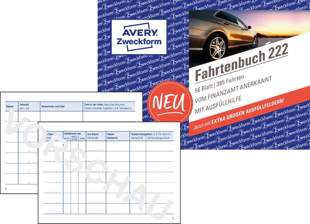 Avery Zweckform 222, Fahrtenbuch, für PKW, A6 quer, 112 Produktbild 