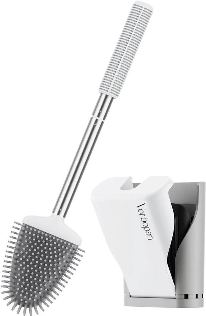 Brosse WC silicone anti-adhérente et support inox pour hygiène parfaite
