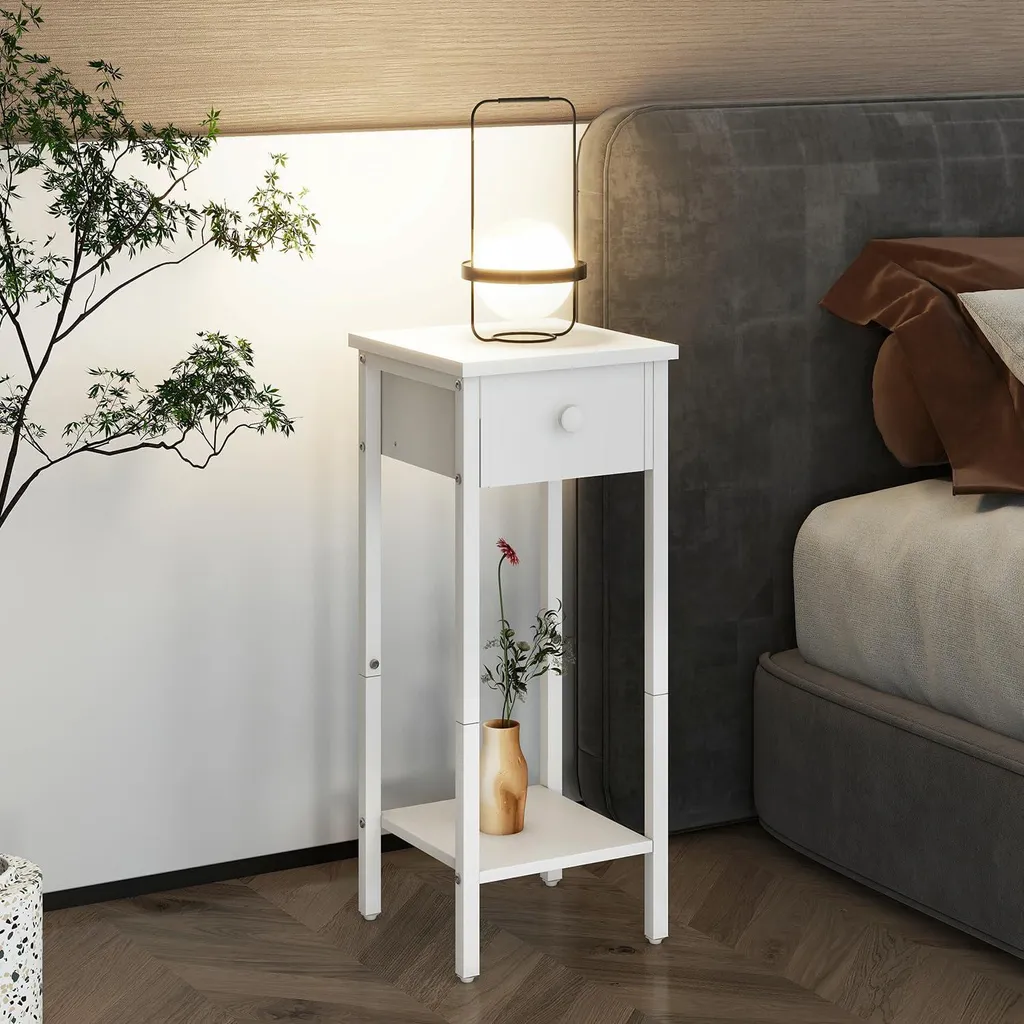 Petite Table de Téléphone et Chevet Gain de Place Blanc pour Studio