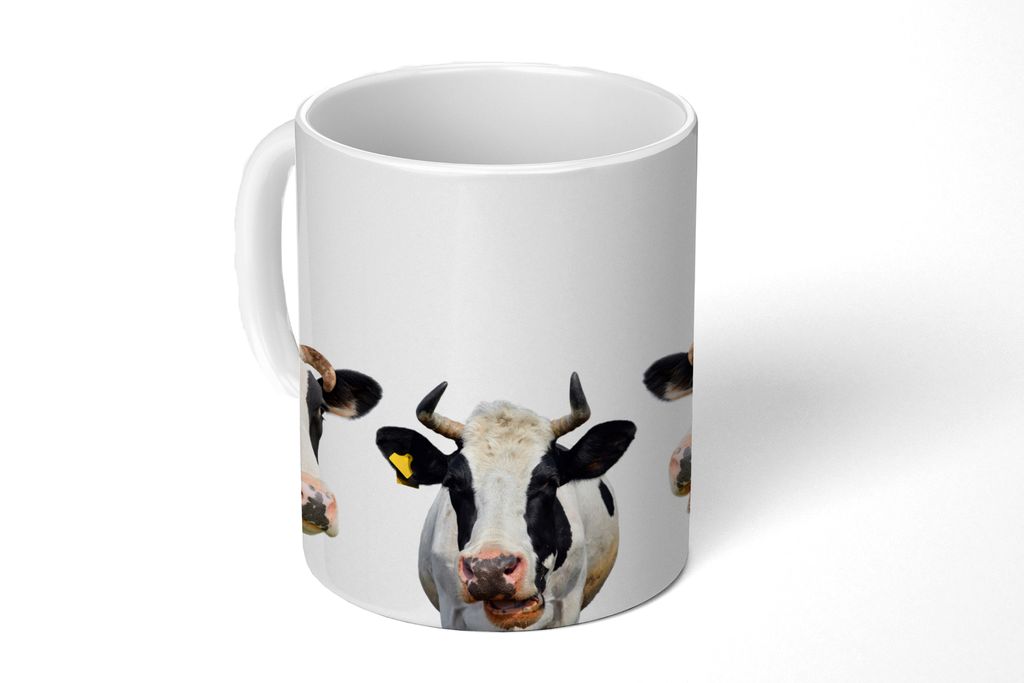 KitchenYeah Tasse Kaffeetasse Kaffeebecher 350 ml Kuh - Weiß - Lächeln Teetasse - Fototasse - Becher - Keramikbecher - Teebecher - Kaffeetasse ...