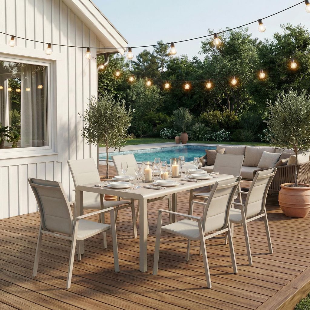 Gartenmöbel Set TRAPANI mit 6 Stühlen, Champagner - Outdoor Produktbild 