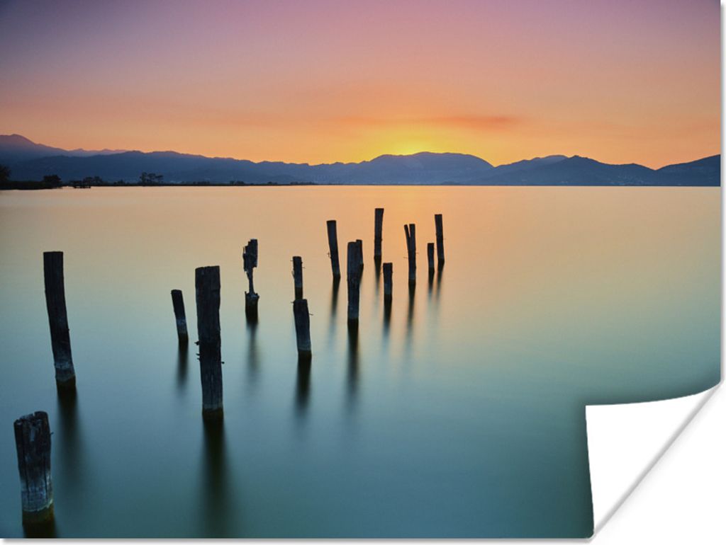 MuchoWow Poster Stangen im ruhigen Wasser bei Sonnenuntergang 160x120 cm - Foto Plakat