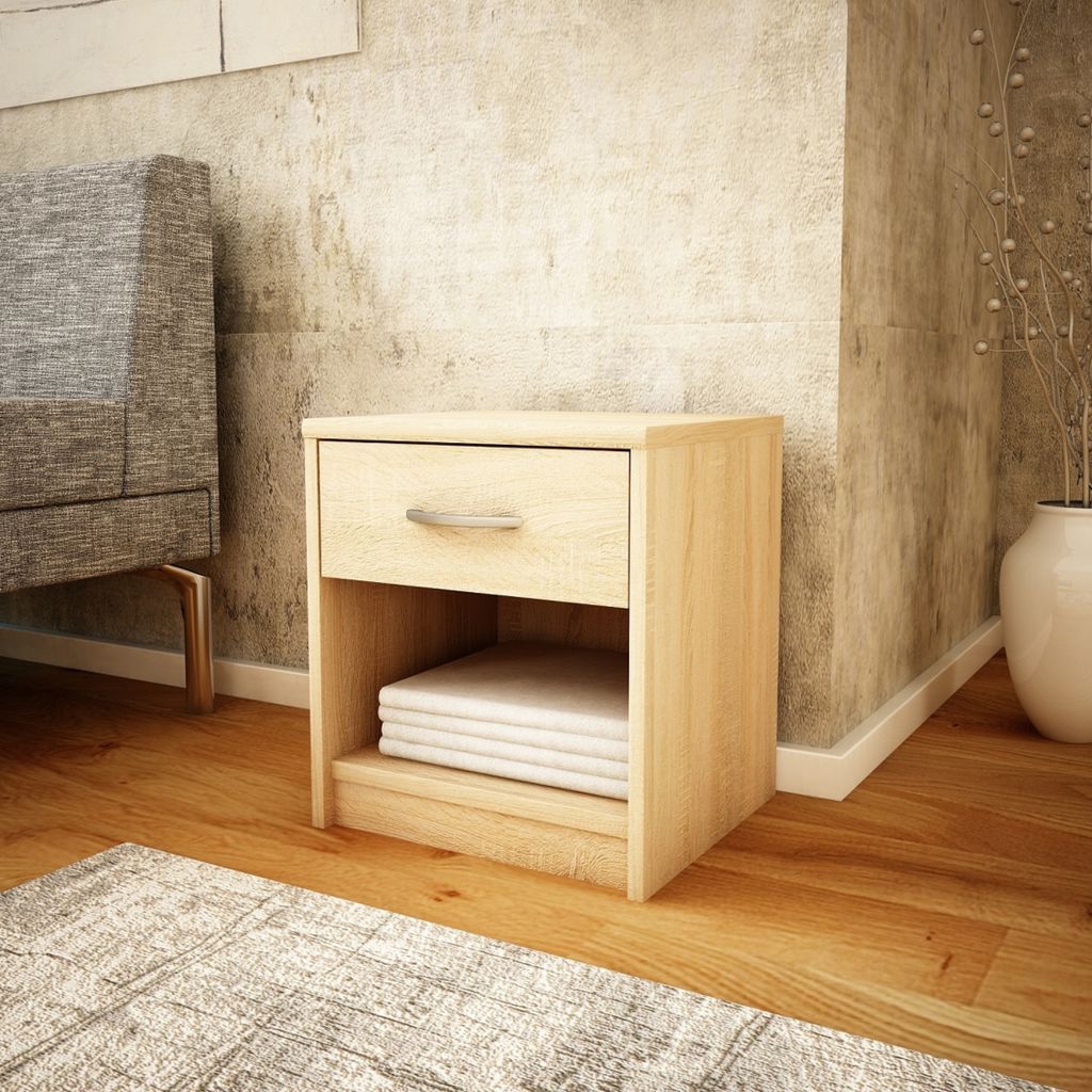 Kommode mit 1 Schublade Nachttisch schmal mit matter Oberfläche 39 cm breit abgerundete Kanten und geräumiger Stauraum sonoma