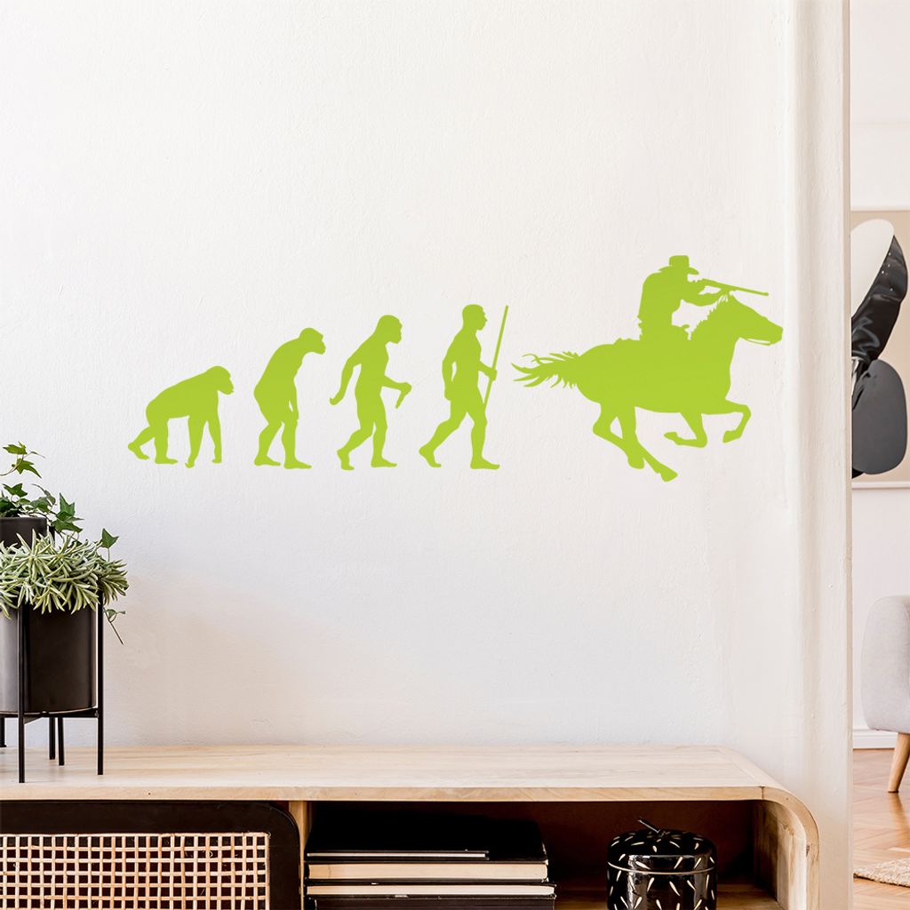 Cowboy mit Pferd Evolution Wandtattoo Wandaufkleber Wall Sticker - Dekoration, Küche, Wohnzimmer, Schlafzimmer, Badezimmer