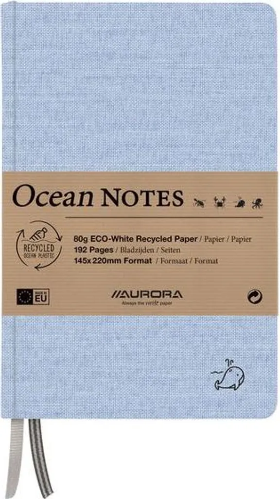 Carnet Ocean A5 Aurora 192 pages lignées 80g lin bleu - Lot de 4