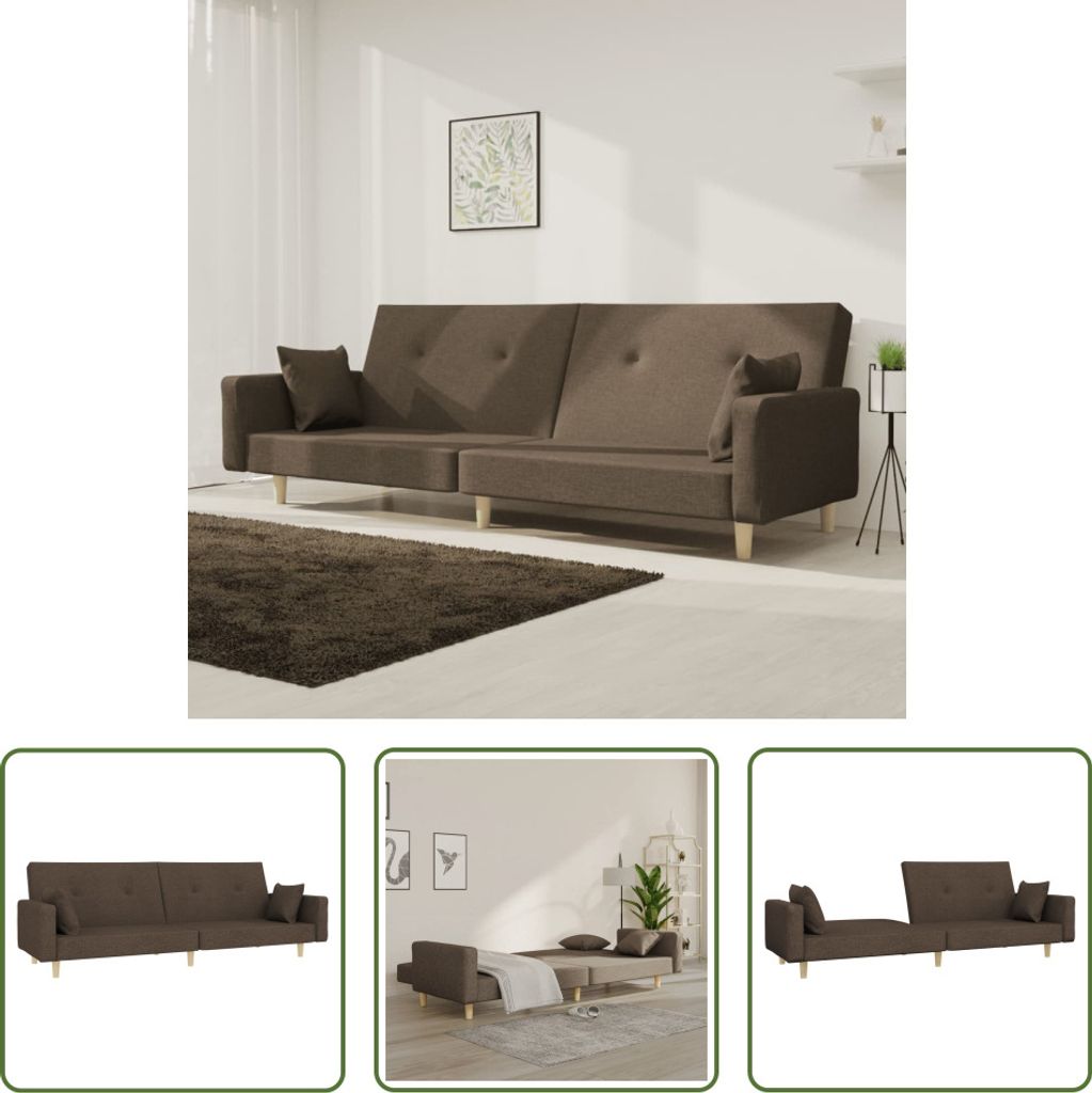 The Living Store Schlafsofa 2-Sitzer mit 2 Kissen Taupe Stoff