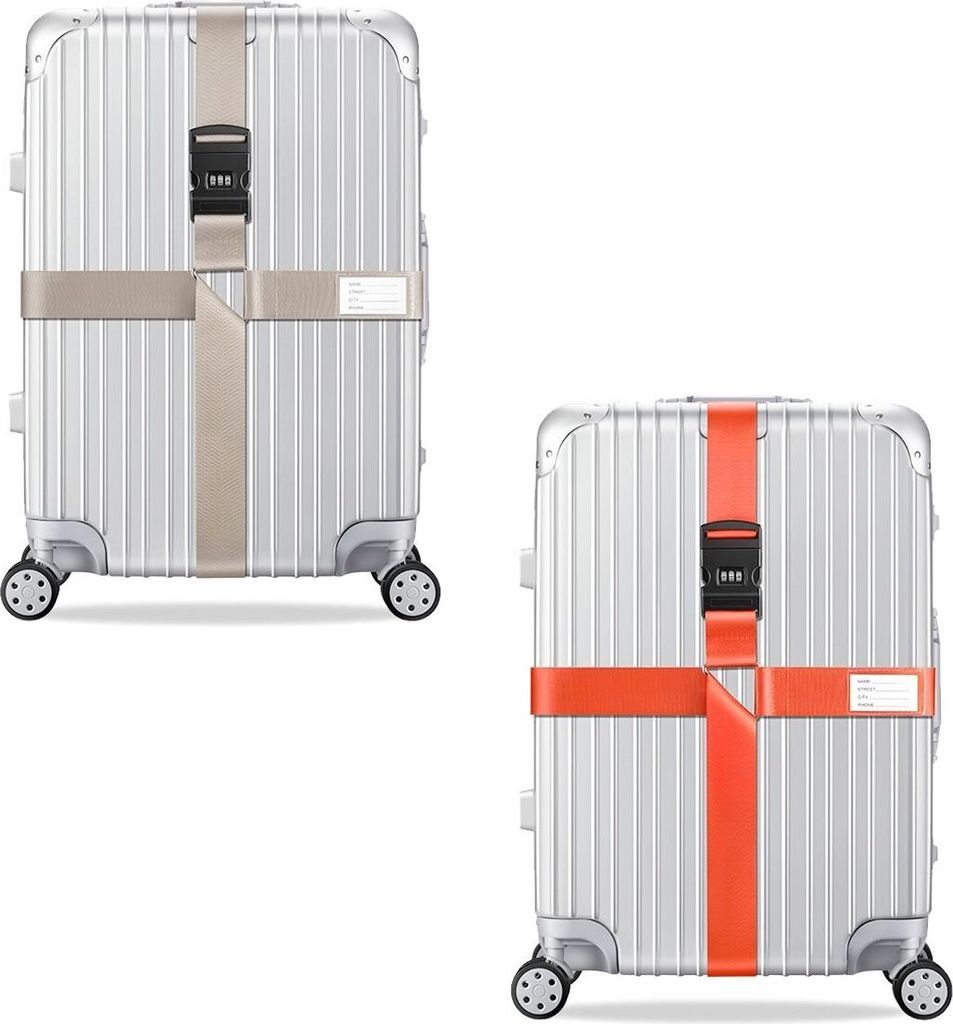2x Kreuz Kofferband Koffergurt, Farbe:Beige / Orange