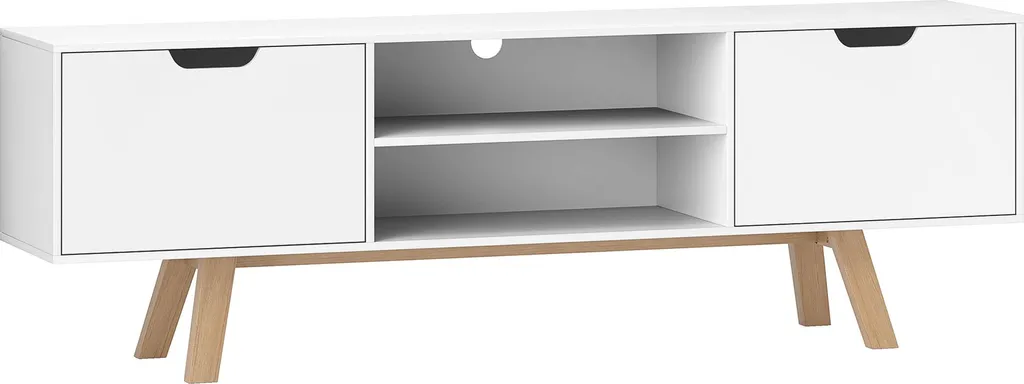 Meuble TV Fortuna Lai Blanc pour Écran 65 Pouces avec Rangements 150cm