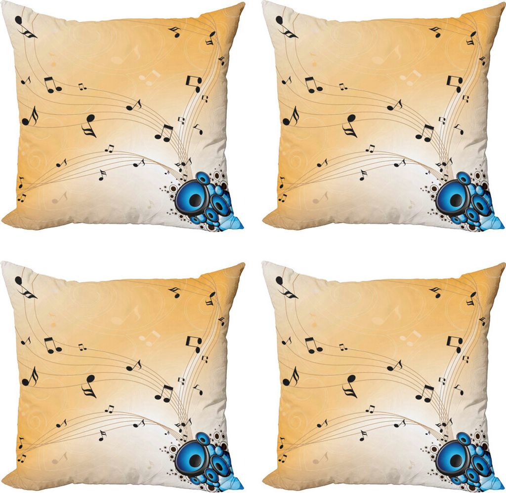 ABAKUHAUS Musik Kissenbezug Set (4 Stück), Abstrakt Melodies Hinweise, Moderner Doppelseitiger Digitaldruck, 50 cm x 50 cm, Schwarz, Blau, Sand Brown