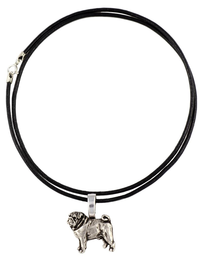 Mops, Pug, Carlin, Carlino, Doguillo - Hundehalsband, versilberter Anhänger für den Hundeliebhaber, dezenter Schmuck von Art-Dog