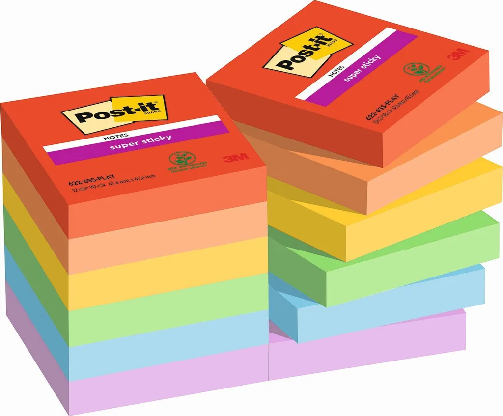 Post-it® Super Sticky Playful Collection | 12 Blocchetti Colorati 47mm