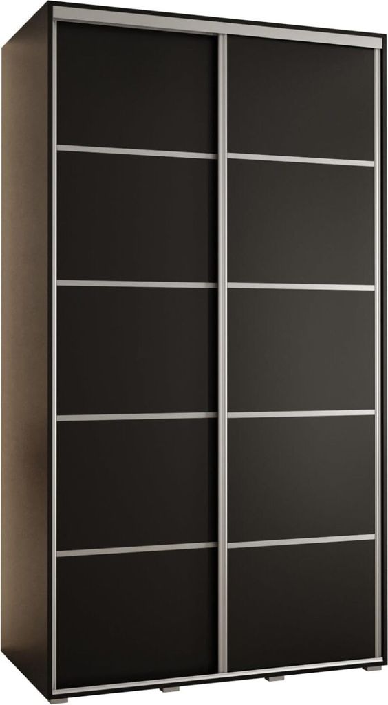 MEBLE KRYSPOL Cannes 4 Schrank mit 2 Schiebetüren - 205,2x130x60 cm - Schwarz Schwarz Silber