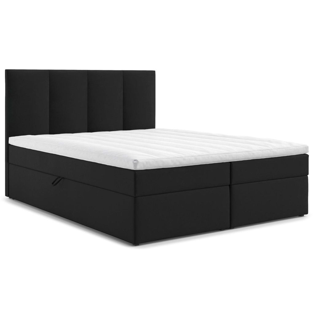 Boxspringbett 140x200 - Schwarz - mit Bettkästen - mit Bonell Matratze und Topper - Komplett-Set - Polsterbett