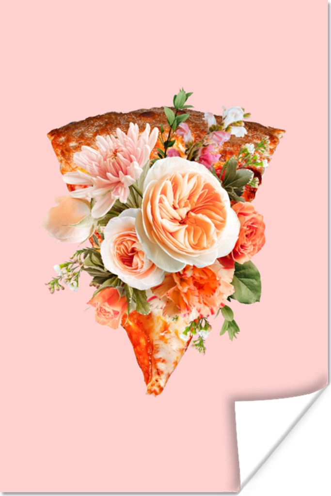 MuchoWow Poster Stilleben - Pizza - Blumen 60x90 cm - Wanddekoration