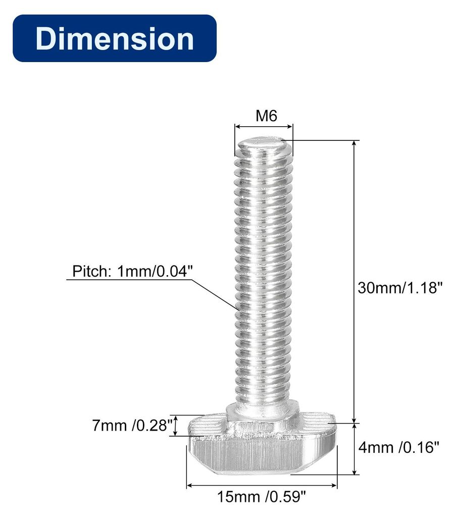 20 Stš¹ck Hammerkopfschrauben T-Nutenbolzen, M6 x 30mm Hammerkopfbolzen T-Schraube Einsteckbolzen fš¹r 3030er Serie T-Nut Aluminium-Strangpress...