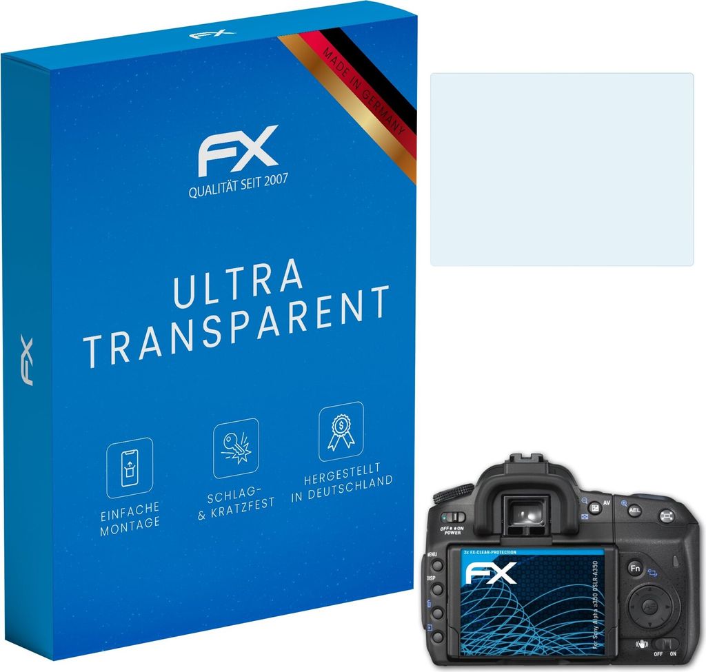 atFoliX FX-Clear 3x Schutzfolie kompatibel mit Sony Alpha a350 (DSLR-A350) Displayschutzfolie