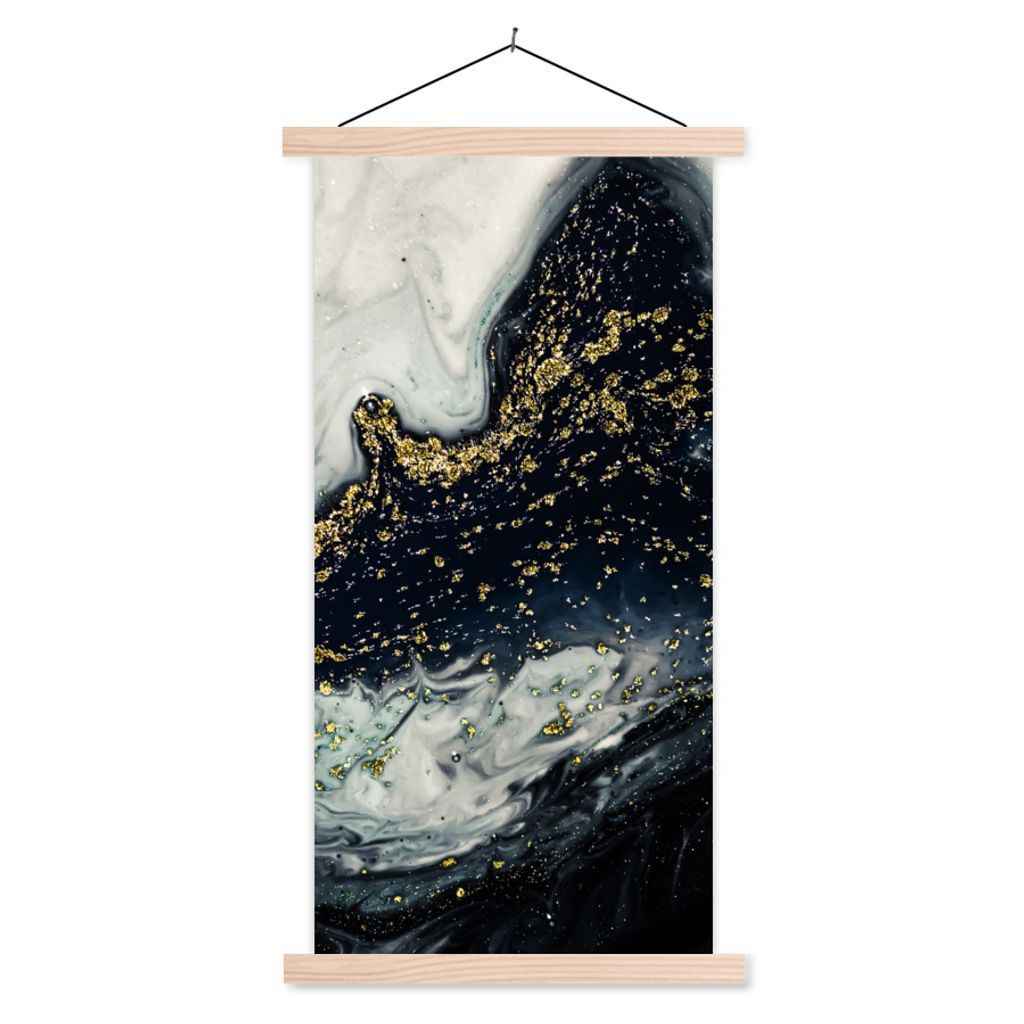 MuchoWow Textilposter Marmor - Naturstein - Gold 60x120 cm mit holzfarbenen Rahmen - Holz