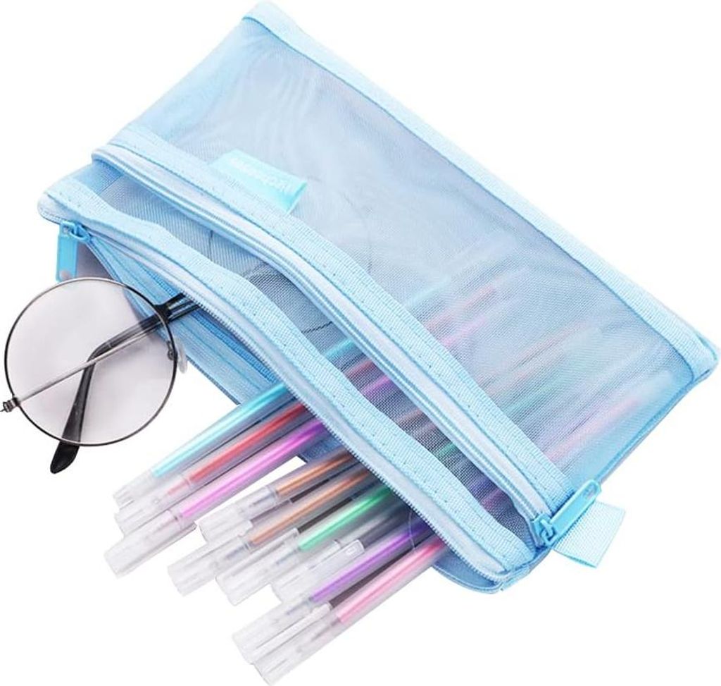 Große Etui 20,5 cm Stifthalter Doppel Transparent Mesh Mädchen Jungen Große Kapazität Schule Büro Etui Aufbewahrung Make-up Tasche (Weiß)