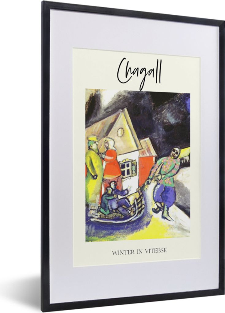 MuchoWow Gerahmtes Poster Winter in Witebsk - Chagall - Alte Meister 40x60 cm - Poster mit Schwarzem Bilderrahmen Wandposter Rahmen Foto Bilder -...