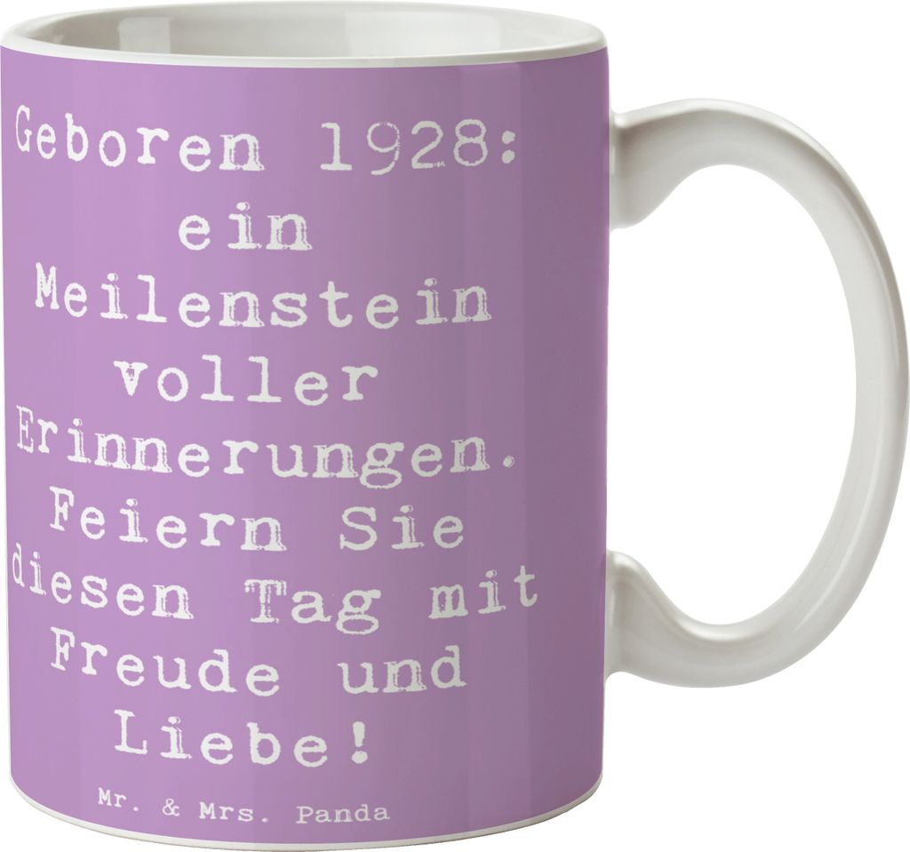Mr. & Mrs. Panda Tasse Spruch 1928 Geburtstag - Lavendeltraum - Geschenk, Becher, Meilenstein, Jahrgang, Alter, Nostalgie, Geboren am, Happy Birthd...