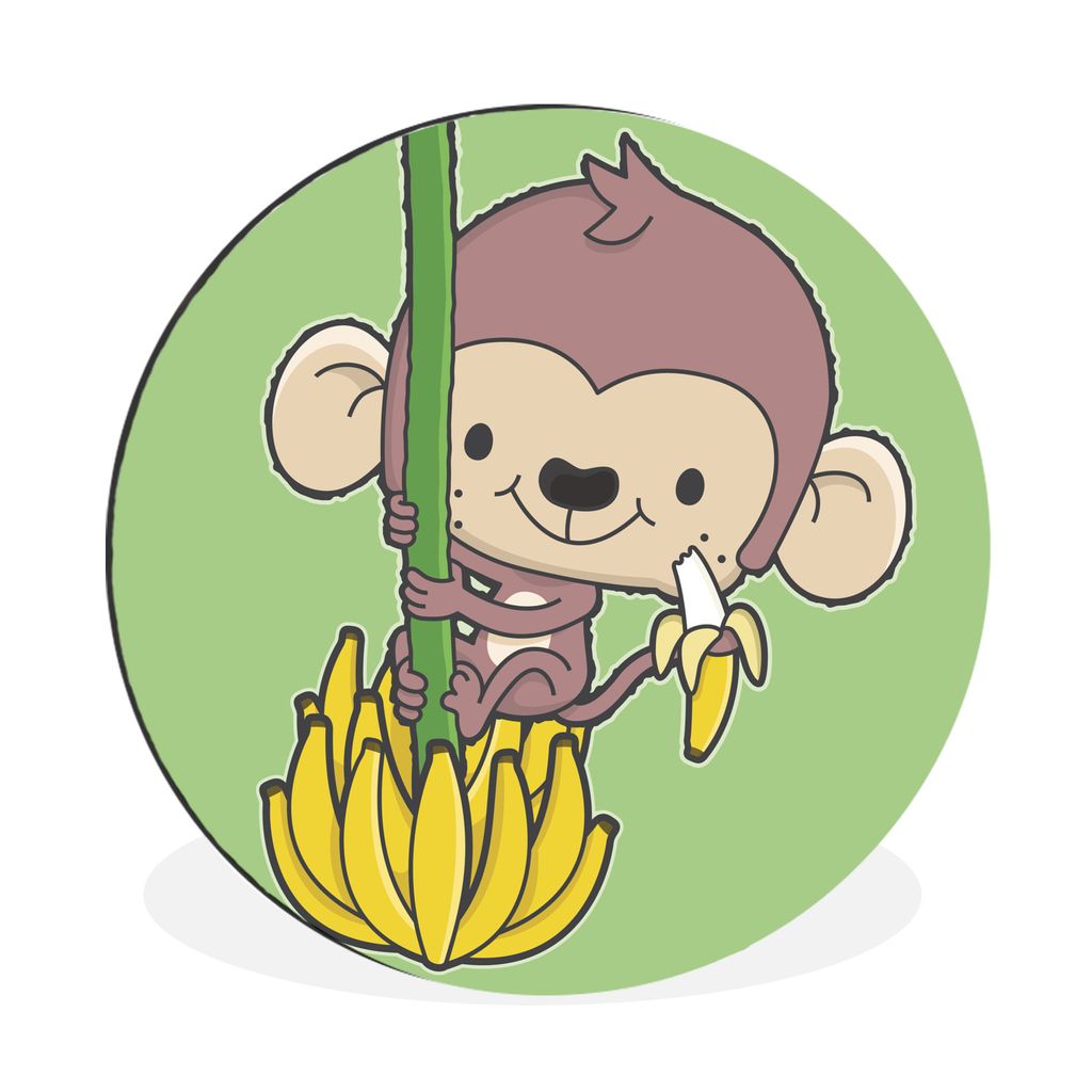 MuchoWow Aluminium Wandkreis Kindheitsillustration eines Affen, der eine Banane isst Ø 60 cm Wanddeko Modern Wohnzimmer - Wand Kreis - Wandbild ...