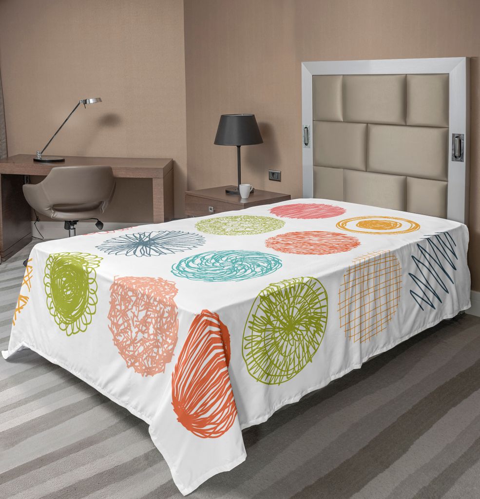 ABAKUHAUS Bunt Bettlaken, Minimalistische Gekritzel Kreise Streifen Zigzag Moderne Kunst Illustration, weiches bequemes oberes Bettlaken für ein d...
