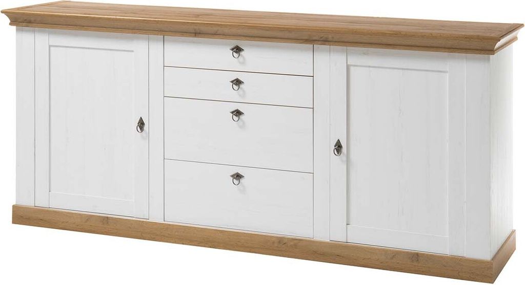 Großes Sideboard Landhaus - Pinie Weiß Wotan Eiche
