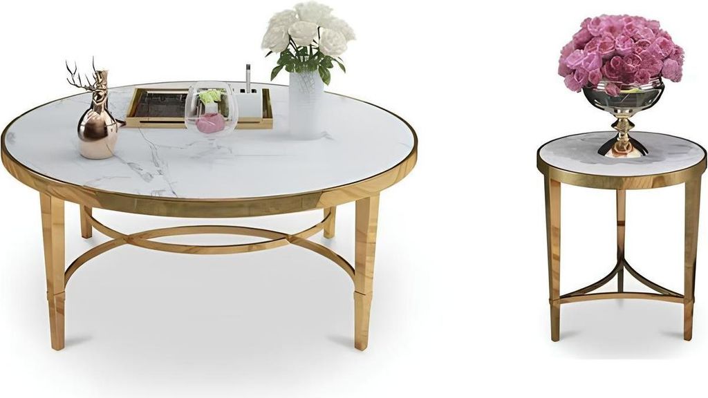 Designer Couch Tisch Marmor Sofa Beistell Tische Metall Italienische Möbel Rund