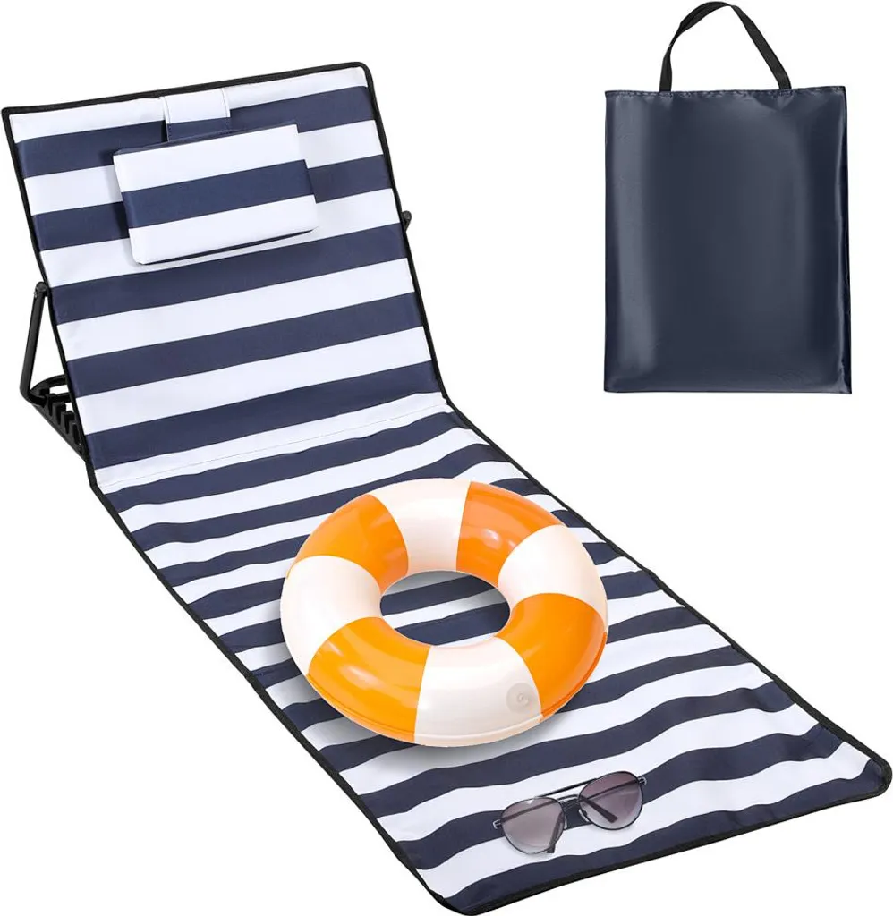 Transat de plage rembourré 158x55 cm avec sangle et dossier ajustable