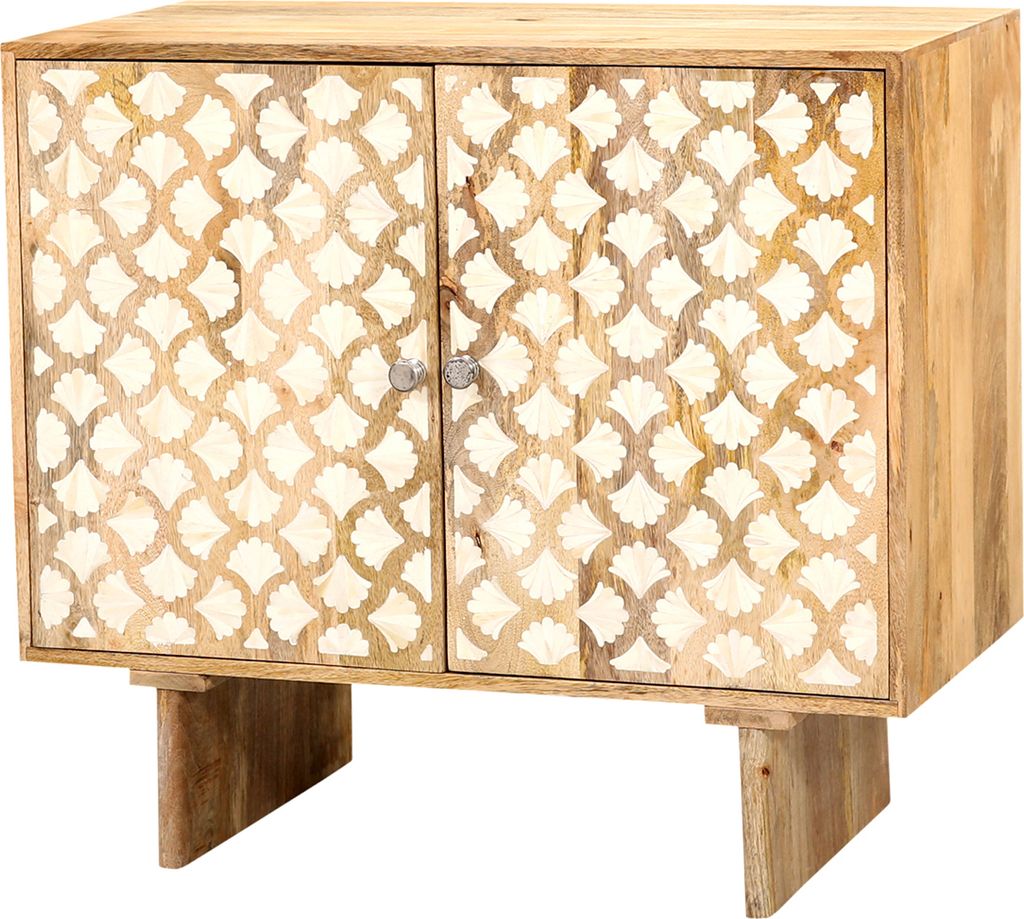 Marrakesch Modern Deko Kommode mit Türen aus Holz & echte Knochen Inlay 83cm | Art Déco kleines Sideboard Komode Adribel für stilvolle Aufbewahr...