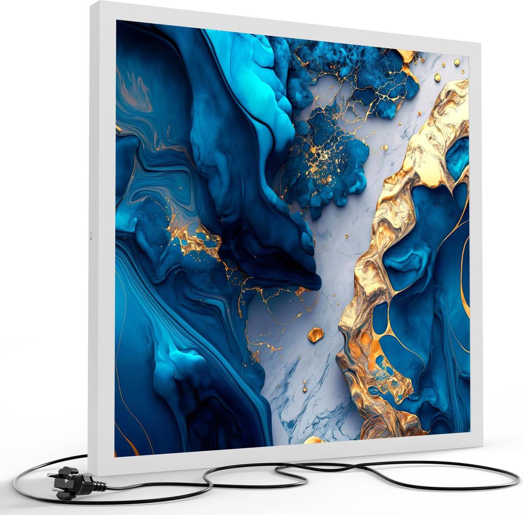 DEQORI LED-Bild & Lampe 60x60 cm Weiß 'Goldene Tiefen' Leuchtbild LED Wandbild Leuchte