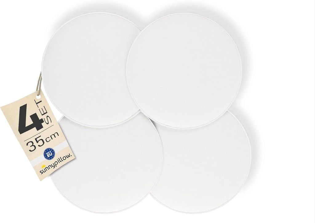 sunnypillow 4er Set Stuhlkissen aus Filz rund Ø 36cm | gemütliche Filzkissen für Bank und Stuhl | Indoor/Outdoor | Sitzkissen Sitzauflage | Weiß