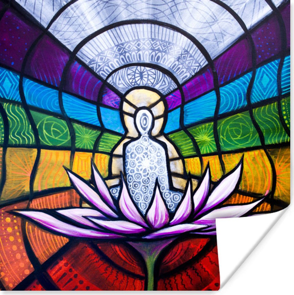 MuchoWow Poster Glasmalerei der sieben Chakren 100x100 cm - Babyzimmer