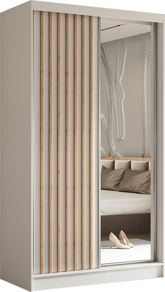 120 cm Kleiderschrank Erika mit Lamellen und Spiegel Produktbild 