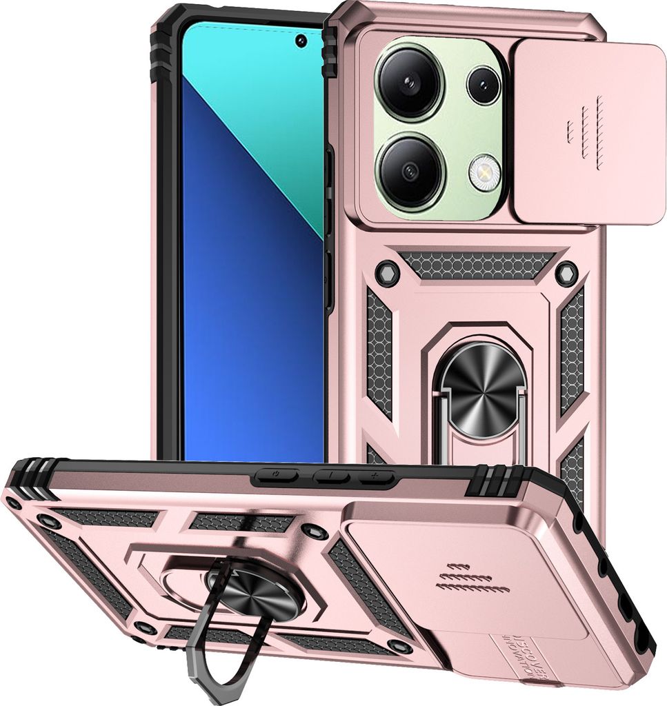 Hülle für Xiaomi Redmi Note 13 Pro 4G mit Schiebe Kamera Schutz und Ringhalter Ständer Schutzhülle Rosa