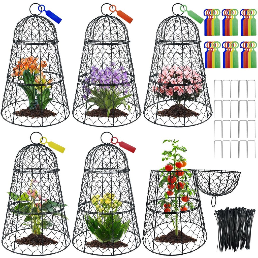 Pflanzenschutzgitter aus Drahtgeflecht, 45 cm x 29 cm, rostfrei, robuster Metallkäfig mit Erdspießen und Etiketten, modulare Gartenabdeckung für...