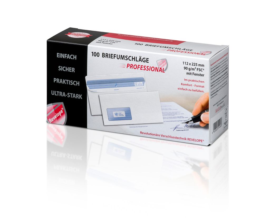 100 Briefumschläge / Din lang+ (112x225mm) / mit Fenster Produktbild 