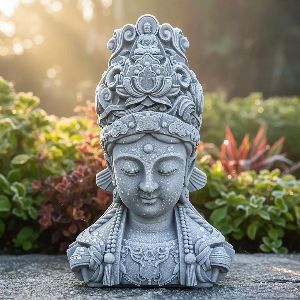 Statue Tête de Bouddha 44cm en polyrésine résistante aux intempéries