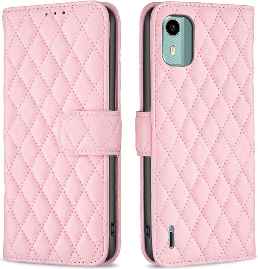 Nokia C12 Hülle - BINFEN Rhombus Klapphülle - Pink