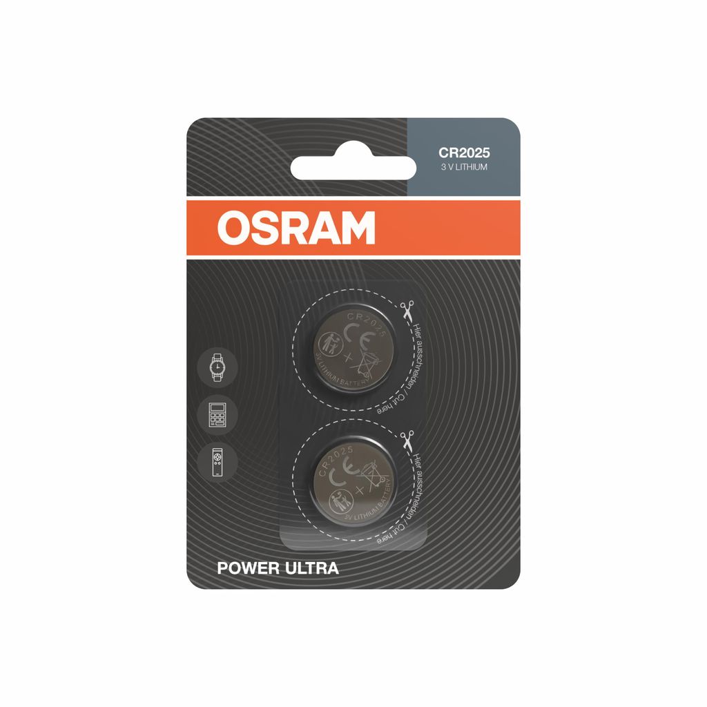OSRAM Knopfzellen CR2025 Lithium, 2 Stück